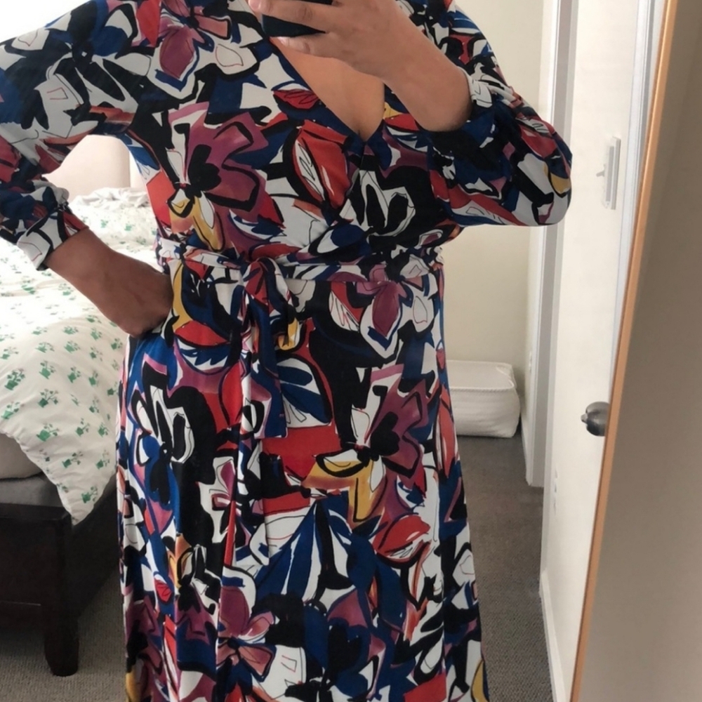 ELOQUII - Faux Wrap Havana Floral Maxi Dress With Side Slit - Plus Size 18 - Picture 9 of 16